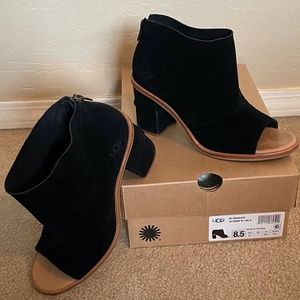 UGG Black Suede Peep Toe Booties, Size 8.5M